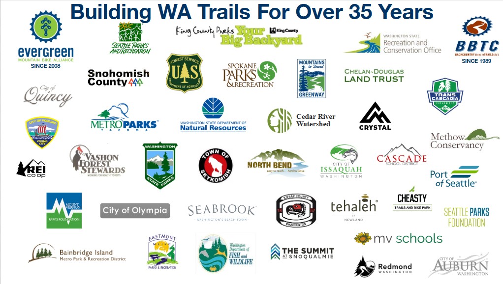 Logos of Evergreen's current land manager and community partners
